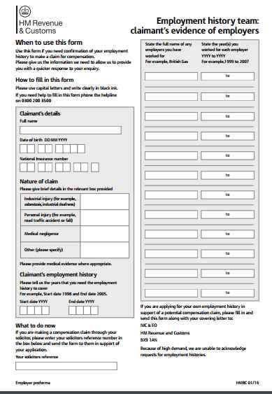 Form to Get Employment History Proof